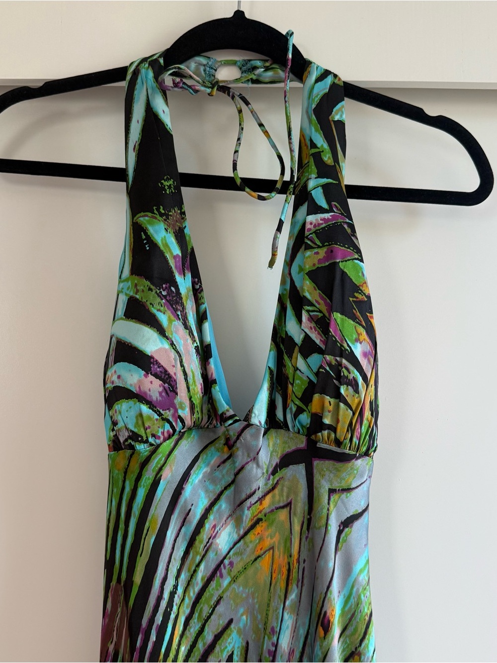 Vintage 100% silk Multicolor Halter open back Maxi Dress - Picture 2 of 9